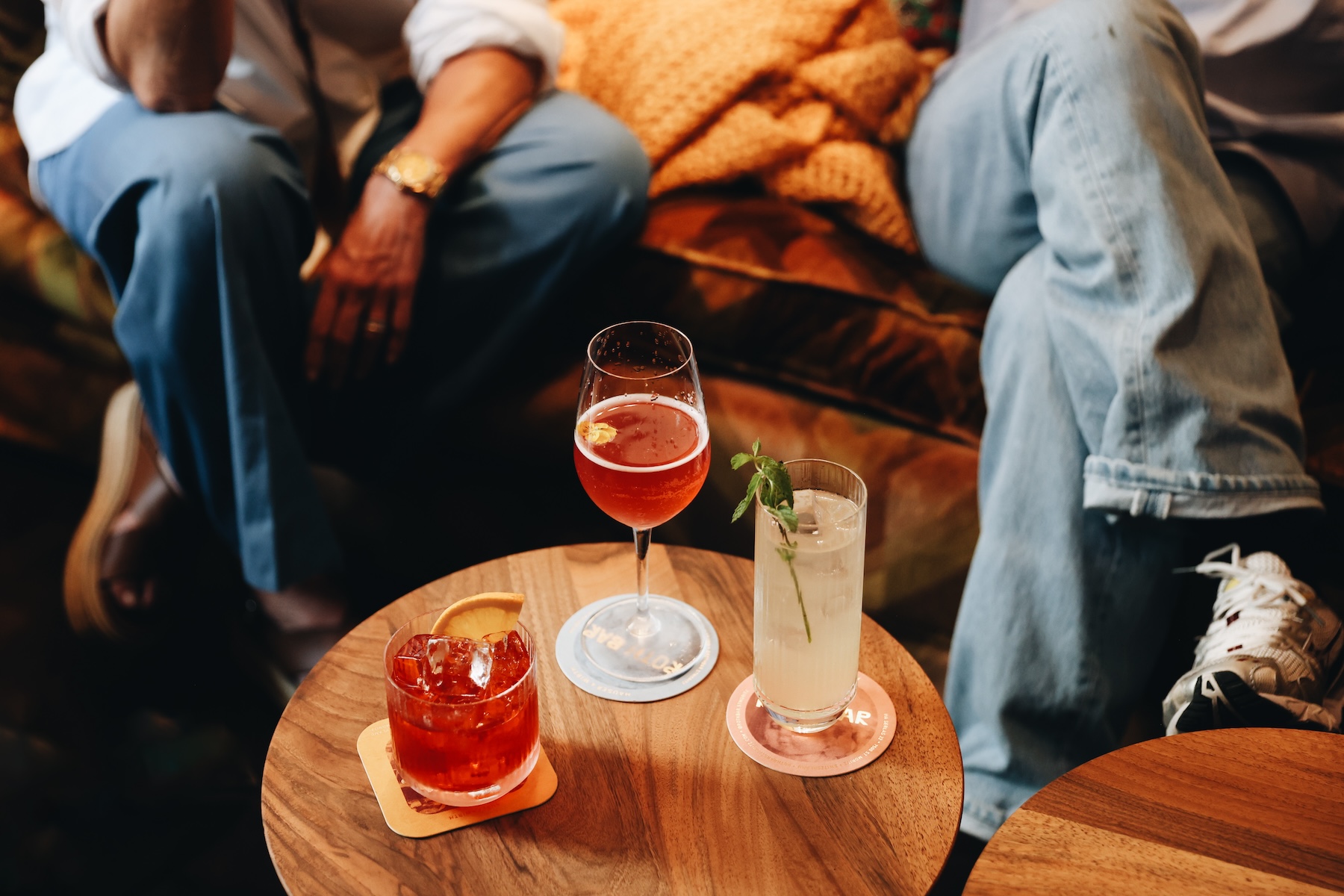 Sitting with cocktails at Roth Bar